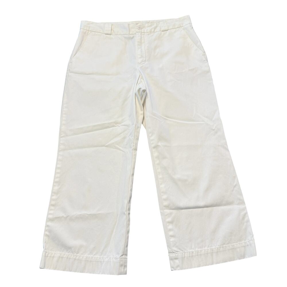 Gap Women’s white wide leg cropped chino with pockets, 100% cotton, Size 10